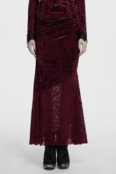 Red Batwing Hollow Embroidery Stitching Lace Women's Gothic Fishtailed Skirt